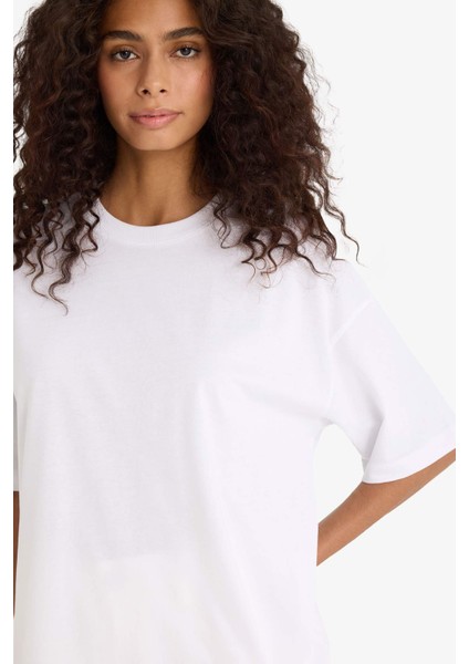 Oversize Geniş Kalıp Bisiklet Yaka Basic Düz Penye Kısa Kollu Tişört C0099AX25AU fırsatları