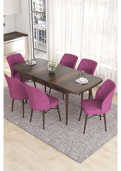 Eva Serisi, 80X132 Açılabilir Mdf Barok Ahşap Desen Mutfak Masası ve 6 Sandalye Mor fiyatları
