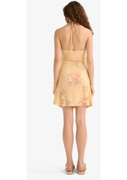 V Yaka Çiçek Desenli Askılı Mini Elbise F9549AX25HS