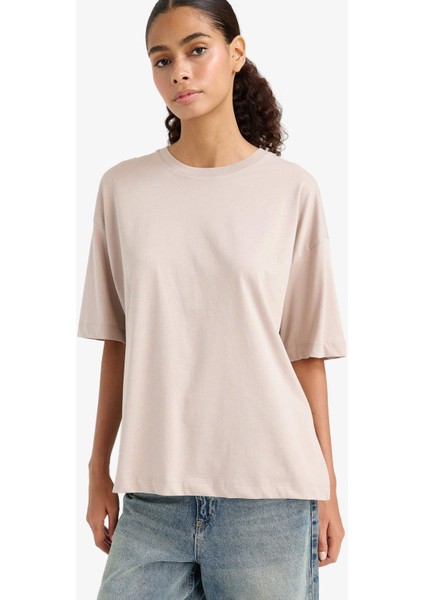 Oversize Geniş Kalıp Bisiklet Yaka Basic Düz Penye Kısa Kollu Tişört C0099AX25AU modelleri