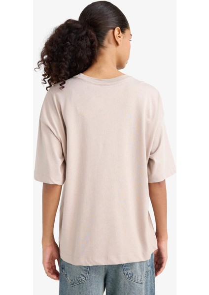 Oversize Geniş Kalıp Bisiklet Yaka Basic Düz Penye Kısa Kollu Tişört C0099AX25AU fırsatları
