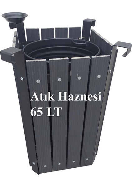 Kompozit Ahşap+Plastik Köşeli Çöp Kovası Sç12 Dg Antrasit 65 Lt.