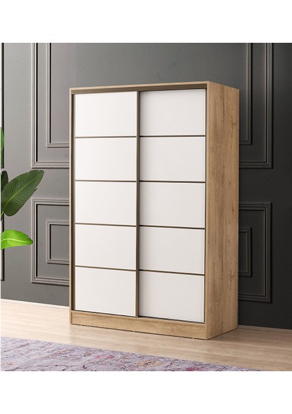Venüs Sürgülü Gardırop 135 cm - Sonoma Ceviz-Beyaz