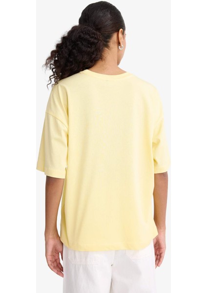 Oversize Geniş Kalıp Bisiklet Yaka Basic Düz Penye Kısa Kollu Tişört C0099AX25AU fırsatları