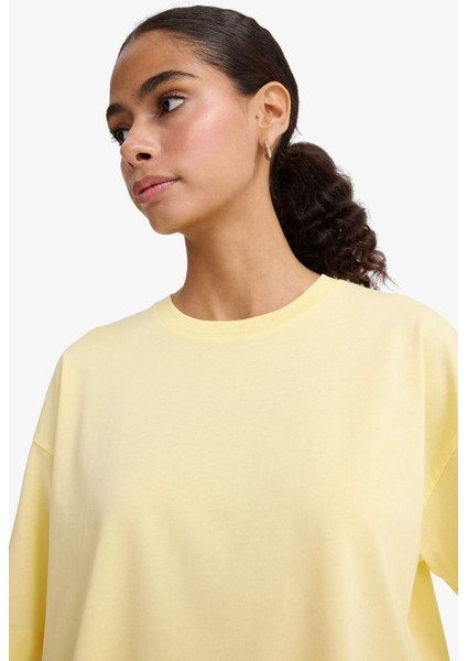 Oversize Geniş Kalıp Bisiklet Yaka Basic Düz Penye Kısa Kollu Tişört C0099AX25AU modelleri