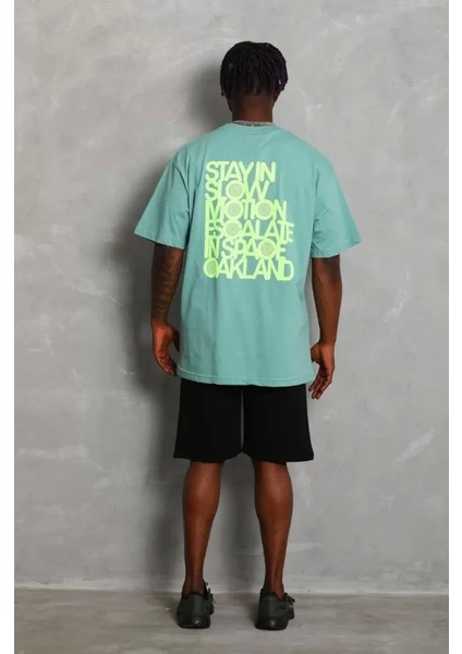 Unisex Oversize Baskılı Bisiklet Yaka T-Shirt - Mint Yeşili fiyatları