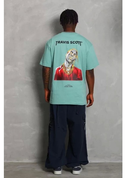 Unisex Oversize Baskılı Bisiklet Yaka T-Shirt - Mint Yeşili fırsatları