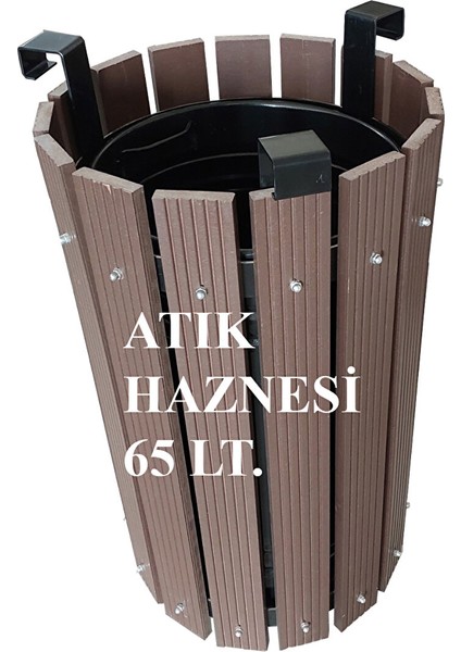 Kompozit Ahşap+Plastik Yuvarlak Çöp Kovası Sç12 G Kahverengi 65 Lt.