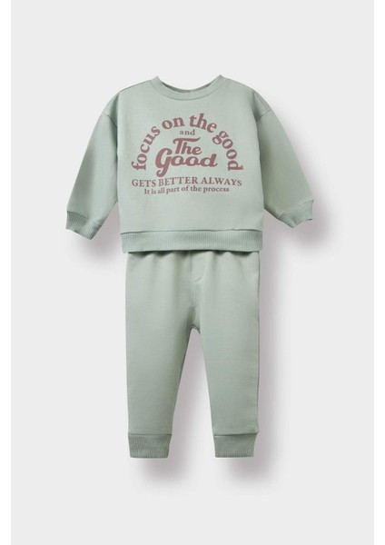 Erkek Bebek 2'li Takım Baskılı Sweatshirt Beli Lastikli Eşofman Altı