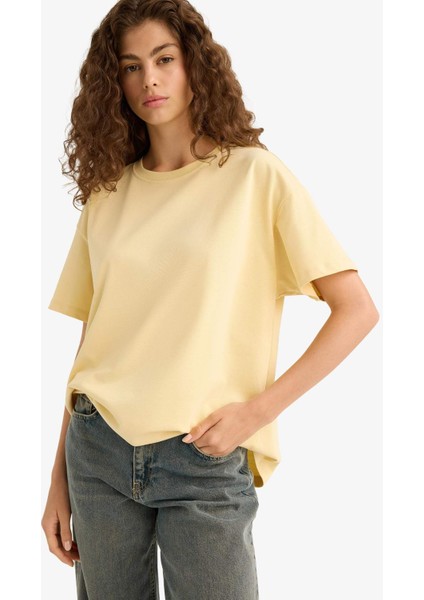 Oversize Geniş Kalıp Bisiklet Yaka Basic Düz Kısa Kollu Tişört E4935AX25AU modelleri