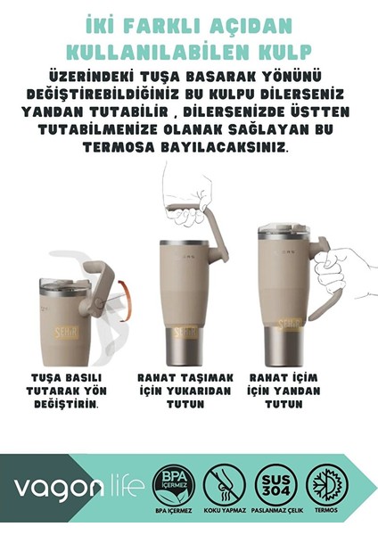 Tumbler 950ML Yeni Koleksiyon Pipetli/pipetsiz Kullanım Fonksiyonel Kulplu Paslanmaz Çelik Termos Gri fiyatları