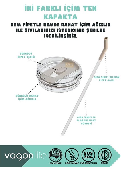 Tumbler 950ML Yeni Koleksiyon Pipetli/pipetsiz Kullanım Fonksiyonel Kulplu Paslanmaz Çelik Termos Gri modelleri
