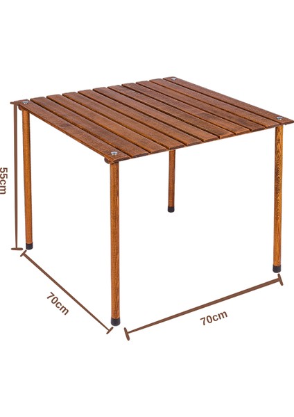 Ahşap Katlanır Masa Sandalye Seti Kahverengi Iskelet Lacivert Kılıf, 70X70X55 Masa fırsatları