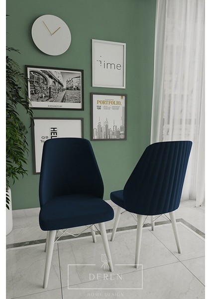 Mabel Serisi, 80X132 Mutfak ve Salon Yemek Masası Takımı 6 Adet Lacivert Sandalye