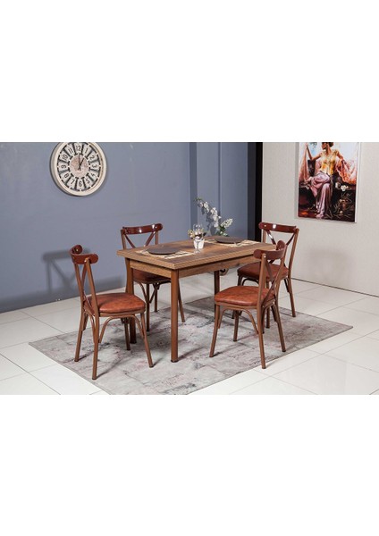 Smart Masa ve Bahar Çapraz Sandalye Takımı, Cevi̇z, 70X110