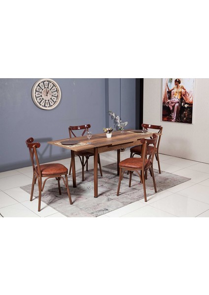Smart Masa ve Bahar Çapraz Sandalye Takımı, Cevi̇z, 70X110