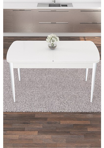 Nex Serisi, 80X132 Mdf Açılabilir Beyaz Masa Takımı, 6 Sandalye Gold Halkalı Cappucino modelleri