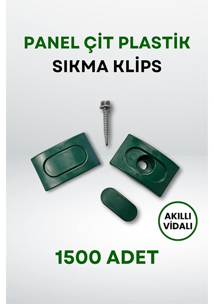 Panel Çit Plastik Sıkma Klips - Akıllı Vidalı (1500 Adet) - Yeşil