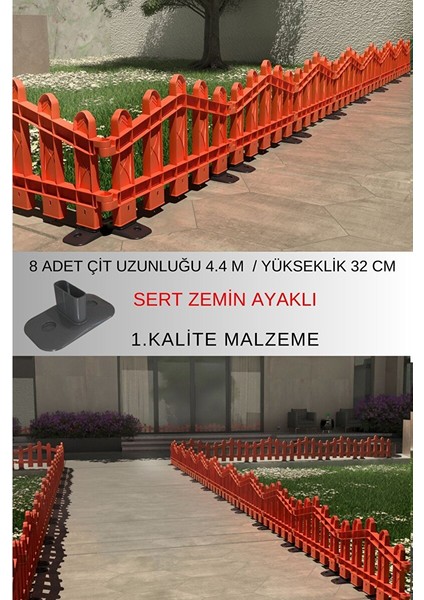 Dekoratif Plastik Alan Oluşturma ve Bahçe Çiti 8 Adet Çit (Y: 32 cm / G: 4.4 M) Sert Zemin Ayaklı - Kahverengi