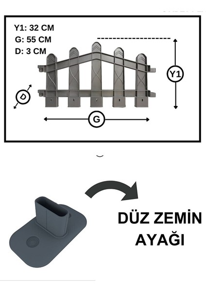 Dekoratif Plastik Alan Oluşturma ve Bahçe Çiti 8 Adet Çit (Y: 32 cm / G: 4.4 M) Sert Zemin Ayaklı - Kahverengi modelleri
