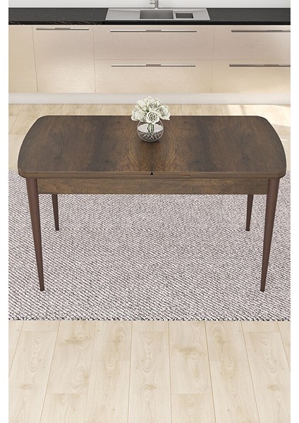 Eva Serisi, 80X132 Açılabilir Mdf Barok Ahşap Desen Mutfak Masası ve 4 Sandalye 1 Bench Kahverengi modelleri
