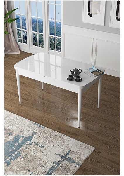 Zen Serisi Beyaz Masa Mdf 80X132 Açılabilir Mutfak Masası Takımı, 2 Siyah 4 Zebra Desen Sandalye fiyatları