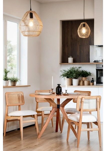 Milano Natural Ahşap Masa Sandalye Takımı 100X100