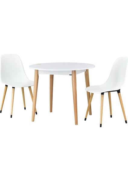Vilinze Eames Sandalye Avanos Yuvarlak Ahşap Mutfak Masası Takımı - 90X90 cm