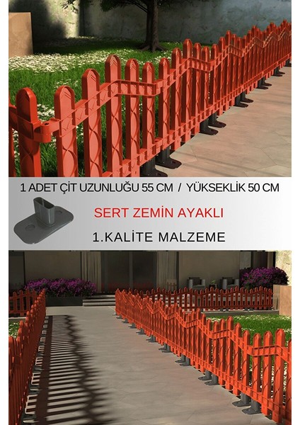 Dekoratif Plastik Alan Oluşturma ve Bahçe Çiti 1 Adet Çit (Y: 50 cm / G: 55 Cm) Sert Zemin Ayaklı - Kahverengi