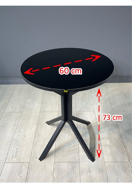 Ikra Yuvarlak Siyah Balkon Masası Mutfak Yemek Masası 60 cm