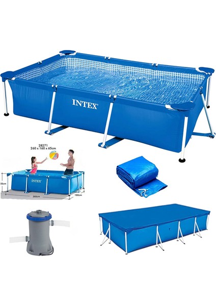 28271 Dikdörtgen Prefabrik Havuz 260X160X65CM Filtre+Örtü Set