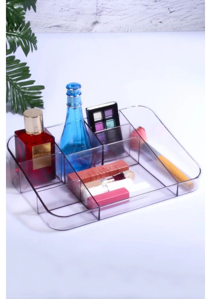 8 Bölmeli Füme Şeffaf Makyaj Organizeri, Şık ve Kullanışlı Depolama Çözümü