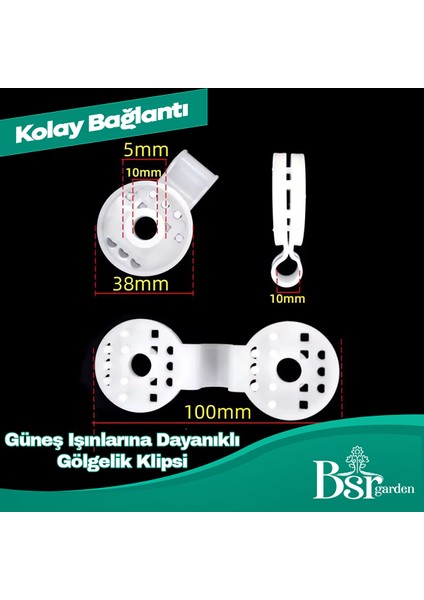 100 Adet Beyaz Gölgelik Klipsi Uv Katkılı ( Güneşe Karşı Dayanıklı ) Bsr Garden