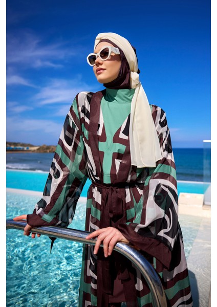 Kahverengi Kimono – Konforlu, Şık Tesettür Plaj Pareosu P2510 modelleri