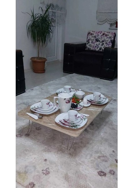 Ahşap Dikdörtgen Yer Sofrası-Hamur Açma Masası Kahverengi Mermer 60 x 90 cm