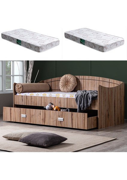 Yavrulu Karyola, Akasya Yavrulu Yatak - Ceviz 2 Adet Comfort Yatak