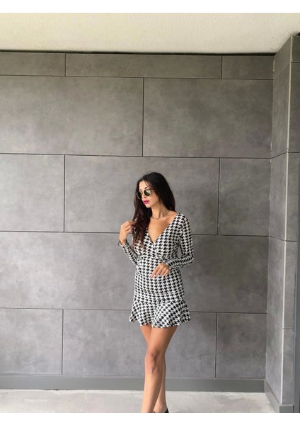 Kadın Uzun Kollu Kruvaze Yaka Kazayağı Mikro Mini Boy Elbise fiyatları