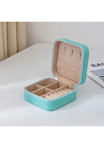 Mini Taşınabilir Takı Organizeri, Seyahat Için 2 Bölmeli, Açık Mavi 10CM