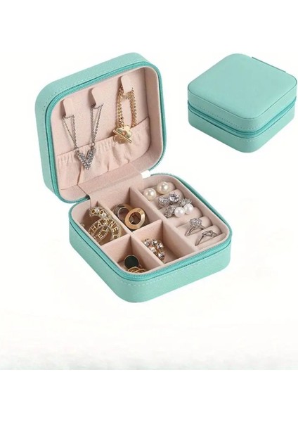 Mini Taşınabilir Takı Organizeri, Seyahat Için 2 Bölmeli, Açık Mavi 10CM fiyatları