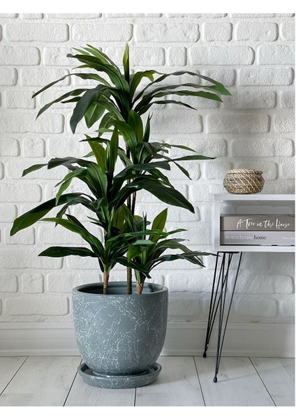 Klasik Saksı Mia Tabaklı 30 cm x 32 cm Füme Mermer Desenli