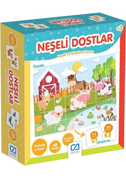 Neşeli Dostlar 3+ Yaş Çocuklar Için 48 Parça Eğitici-Eğlenceli Puzzle ve Eşleştirme Oyunu