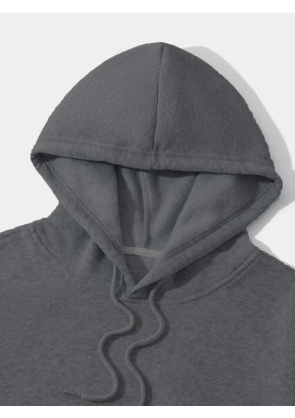Erkek Düz Kapüşonlu Sweat - Füme modelleri