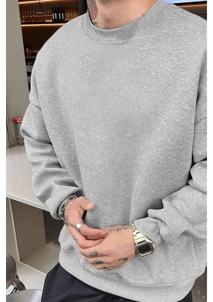 Erkek Düz Bisiklet Yaka Sweat - Gri