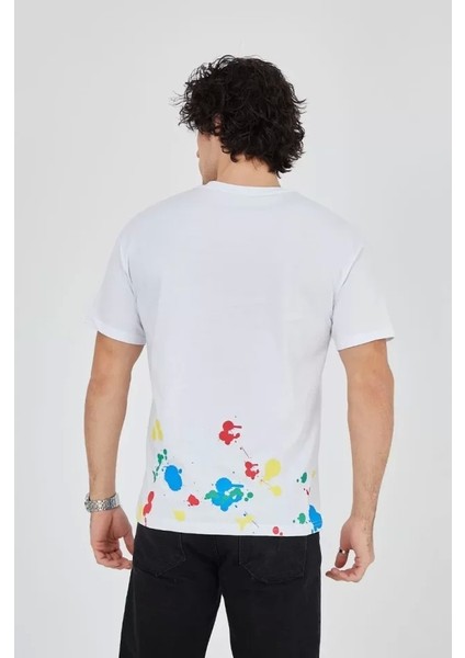Erkek Baskılı Penye T-Shirt - Beyaz modelleri