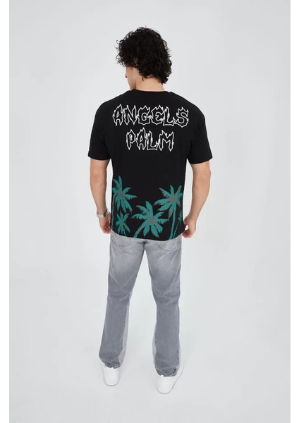 Erkek Baskılı Bisiklet Yaka T-Shirt - Siyah fiyatları