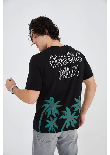 Erkek Baskılı Bisiklet Yaka T-Shirt - Siyah modelleri