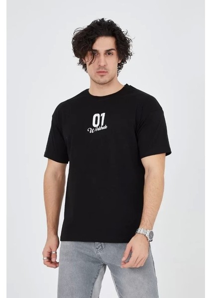 Erkek Bisiklet Yakalı Baskılı T-Shirt - Siyah fırsatları