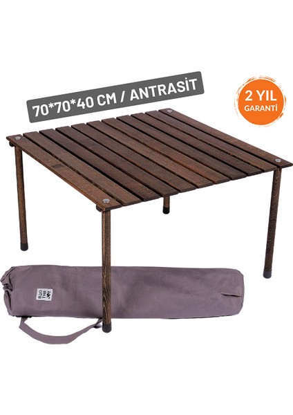 Ahşap Katlanır Kamp ve Piknik Masası Antrasit 70X70X40CM