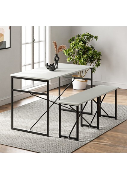 Masa Takımı Bench Bank Masa Seti 120X60 Mutfak ve Yemek Masası Beyaz 1560 fiyatları