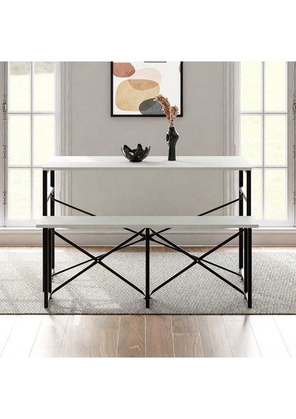 Masa Takımı Bench Bank Masa Seti 120X60 Mutfak ve Yemek Masası Beyaz 1560 modelleri